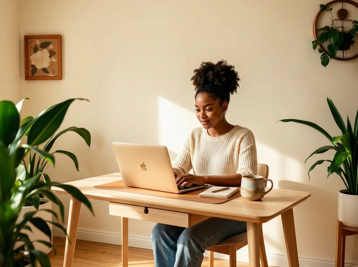 Couple working from their new home